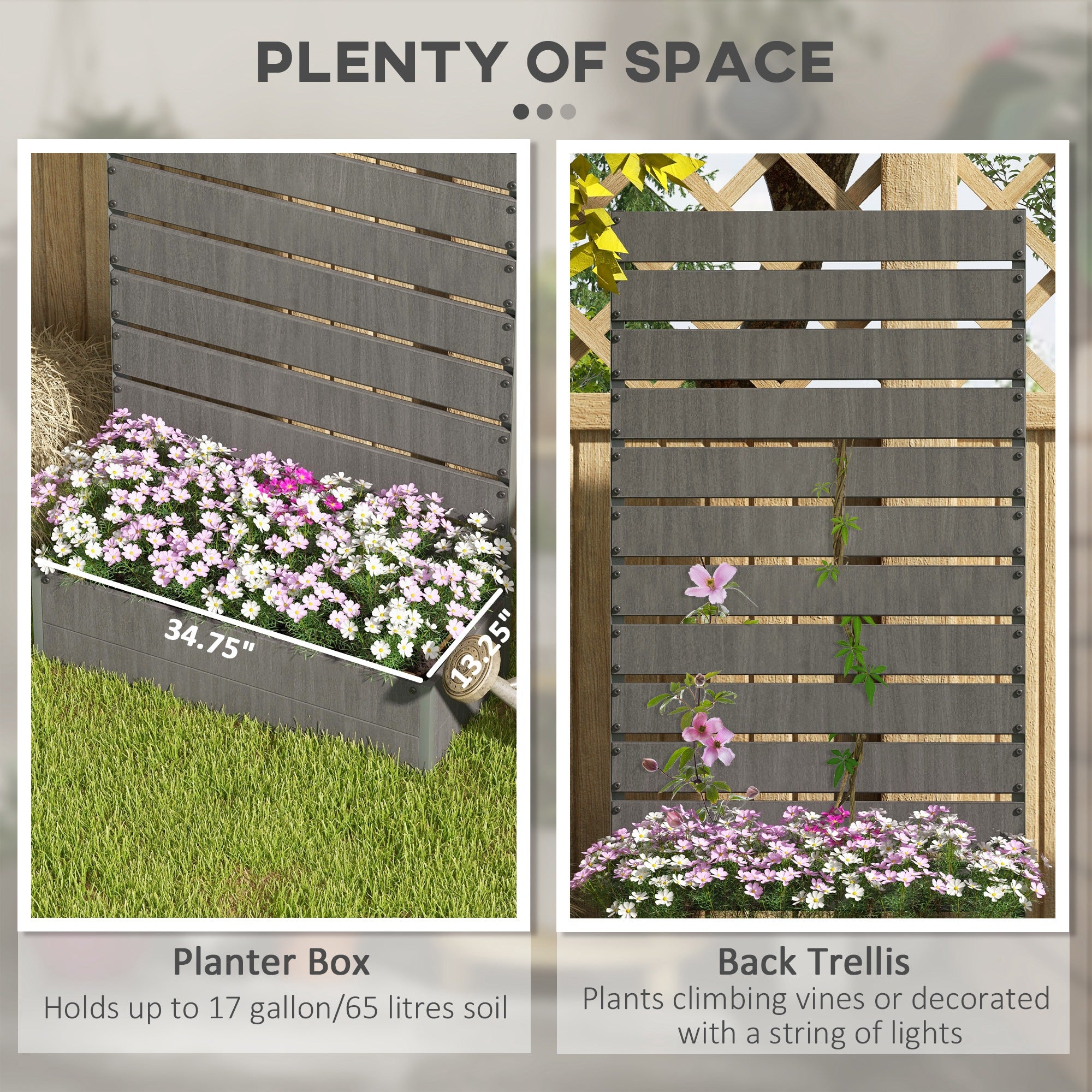 Trellis Planter for Climbing Plants, Raised Garden Bed with Trellis, Planter Box for Outdoor Garden, Dark Gray