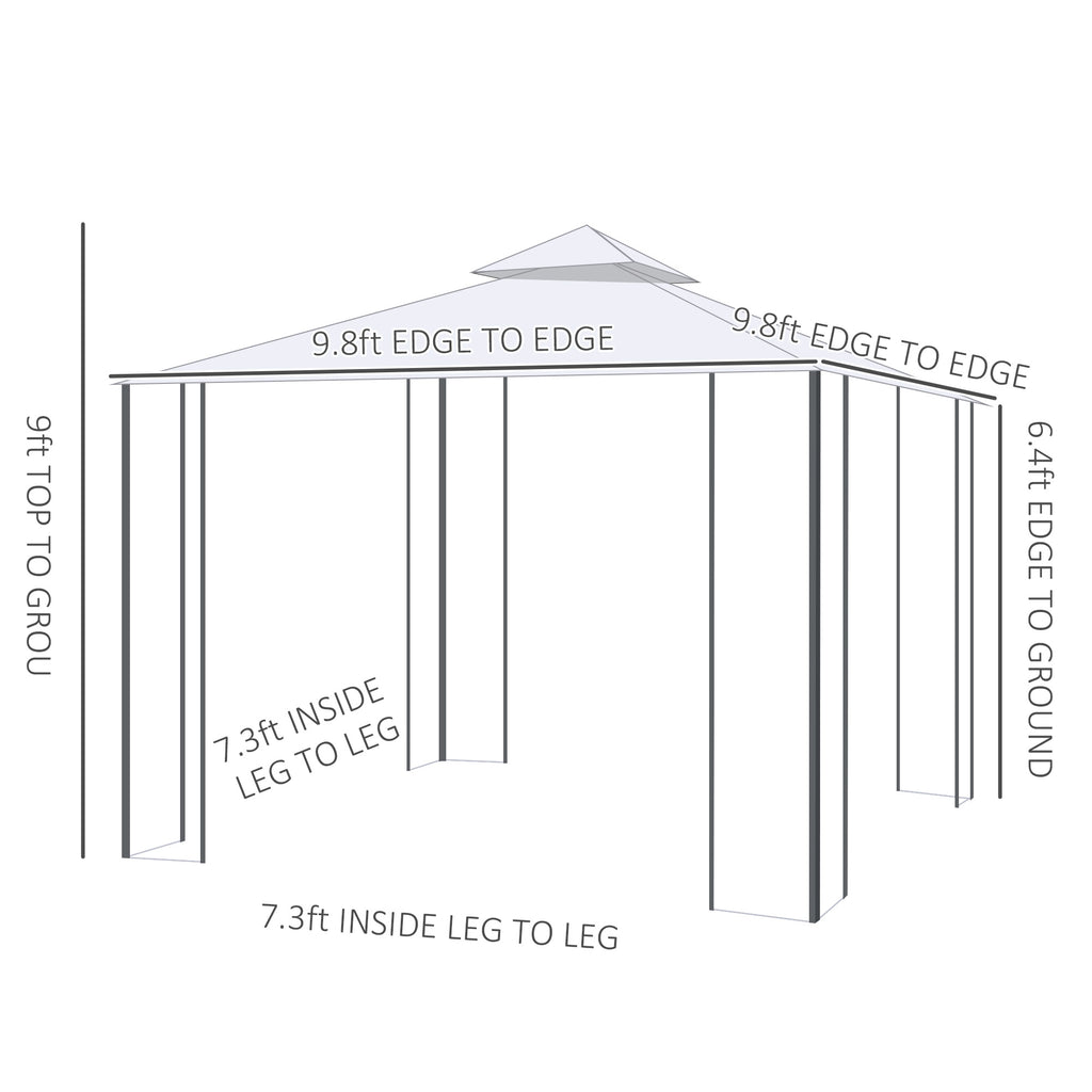 10' x 10' Patio Gazebo with Corner Frame Shelves, Double Roof Outdoor Gazebo Canopy Shelter with Netting for Patio, Wedding, Catering & Events, Cream White