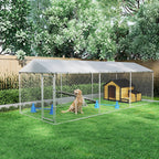 20' x 7.5' x 6.5' Dog Kennel Outdoor for Small Medium Large Dogs with Waterproof Roof, Silver