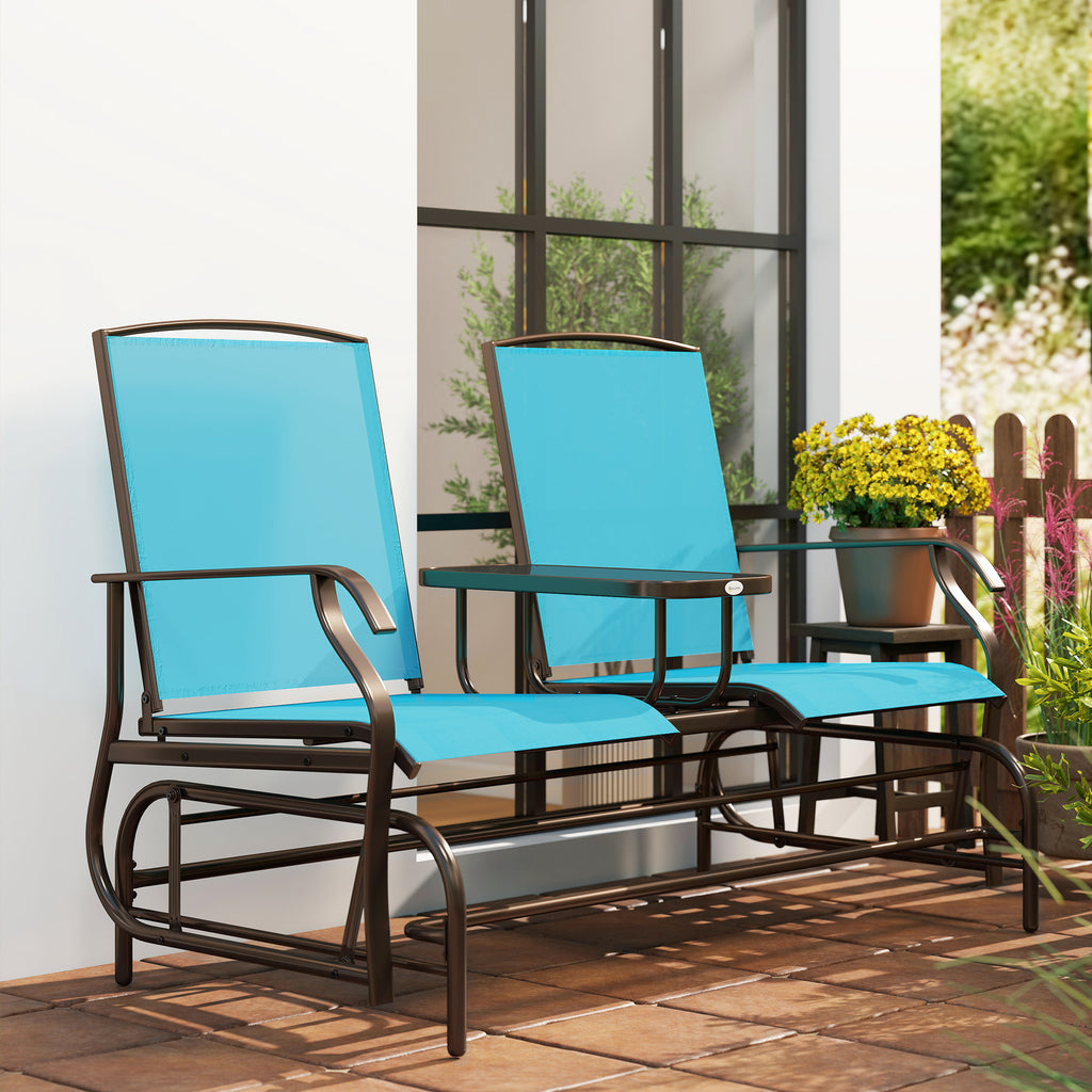 2 Seater Glider for Outside Outdoor Glider Seat with Breathable Mesh Fabric Armrests for Backyard Garden Porch Blue