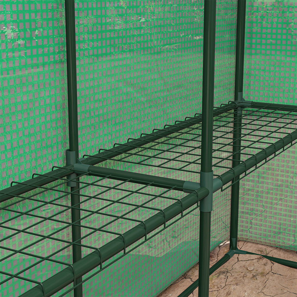 Outdoor Walk-in Greenhouse with Roll-up Zipper Door, 18 Shelves, PE Cover, 95.25" x 70.75" x 82.75", Green