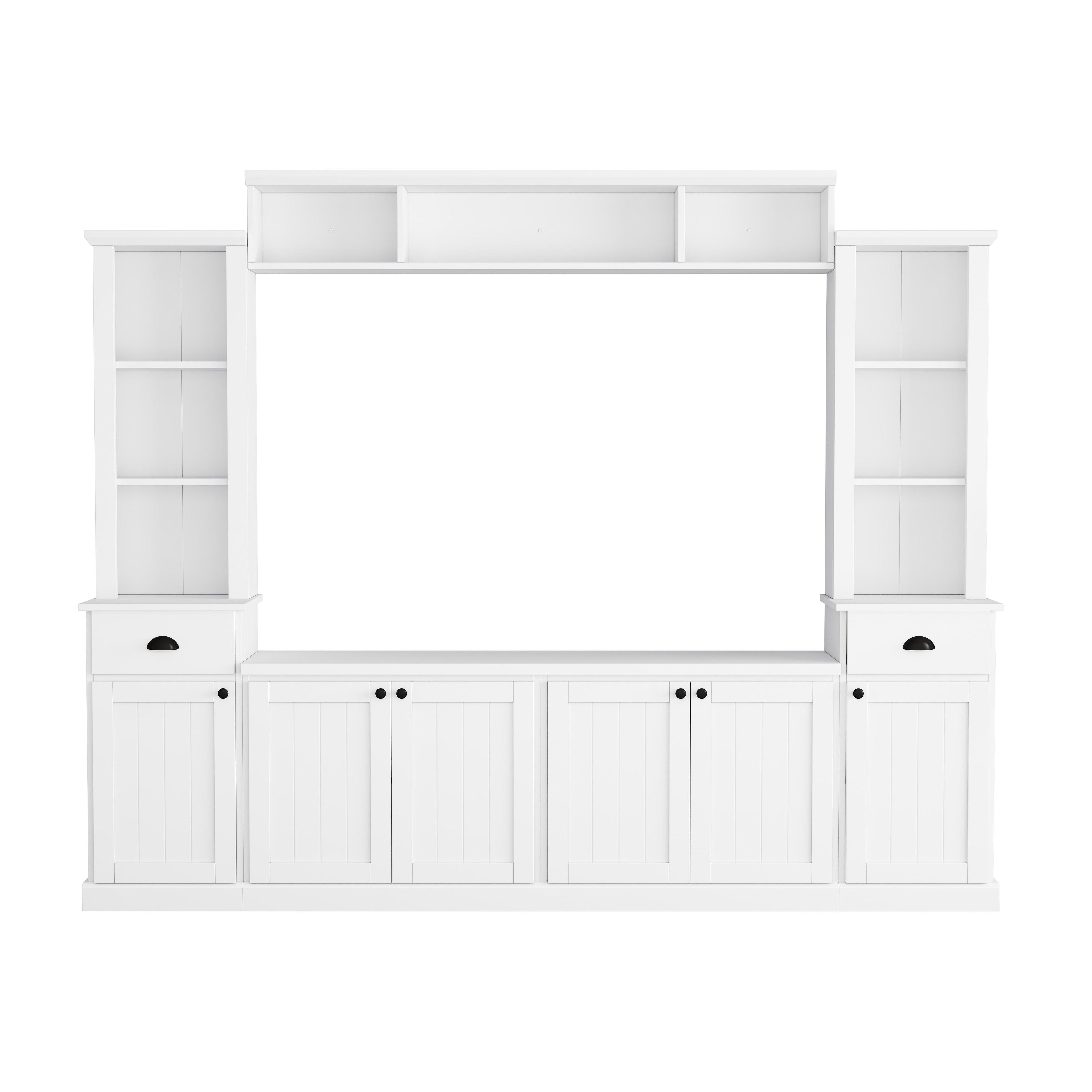 Minimalist Storage TV Stand for TVs Up to 75" with Adjustable Shelves, Entertainment Wall Unit Set for Living Room, 103" L x 15" W x 77" H, White
