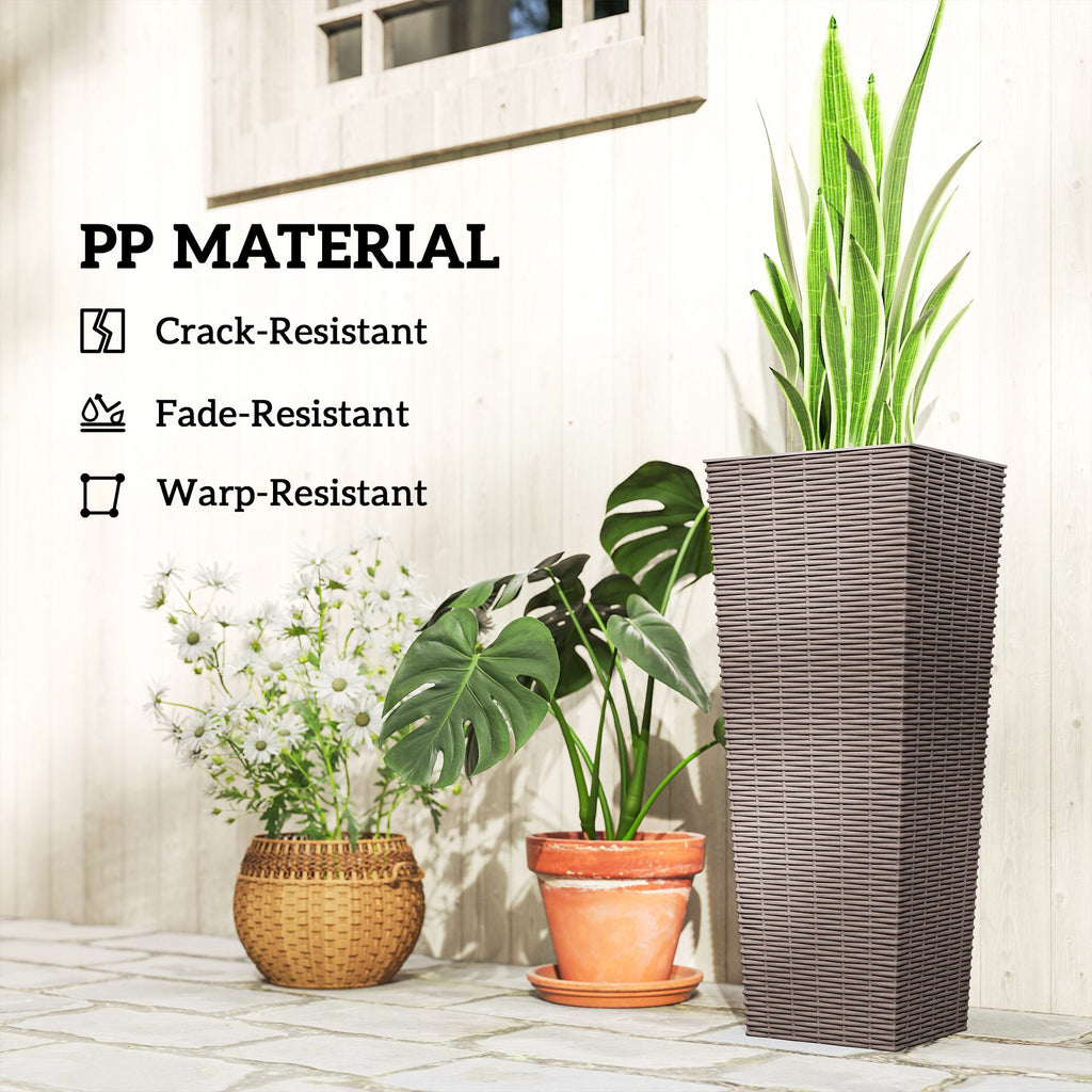 23.6 Inch Tall Planters for Outdoor Plants, Set of 2 Plastic Flower Pots with Drainage Holes, Brown