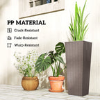 23.6 Inch Tall Planters for Outdoor Plants, Set of 2 Plastic Flower Pots with Drainage Holes, Brown