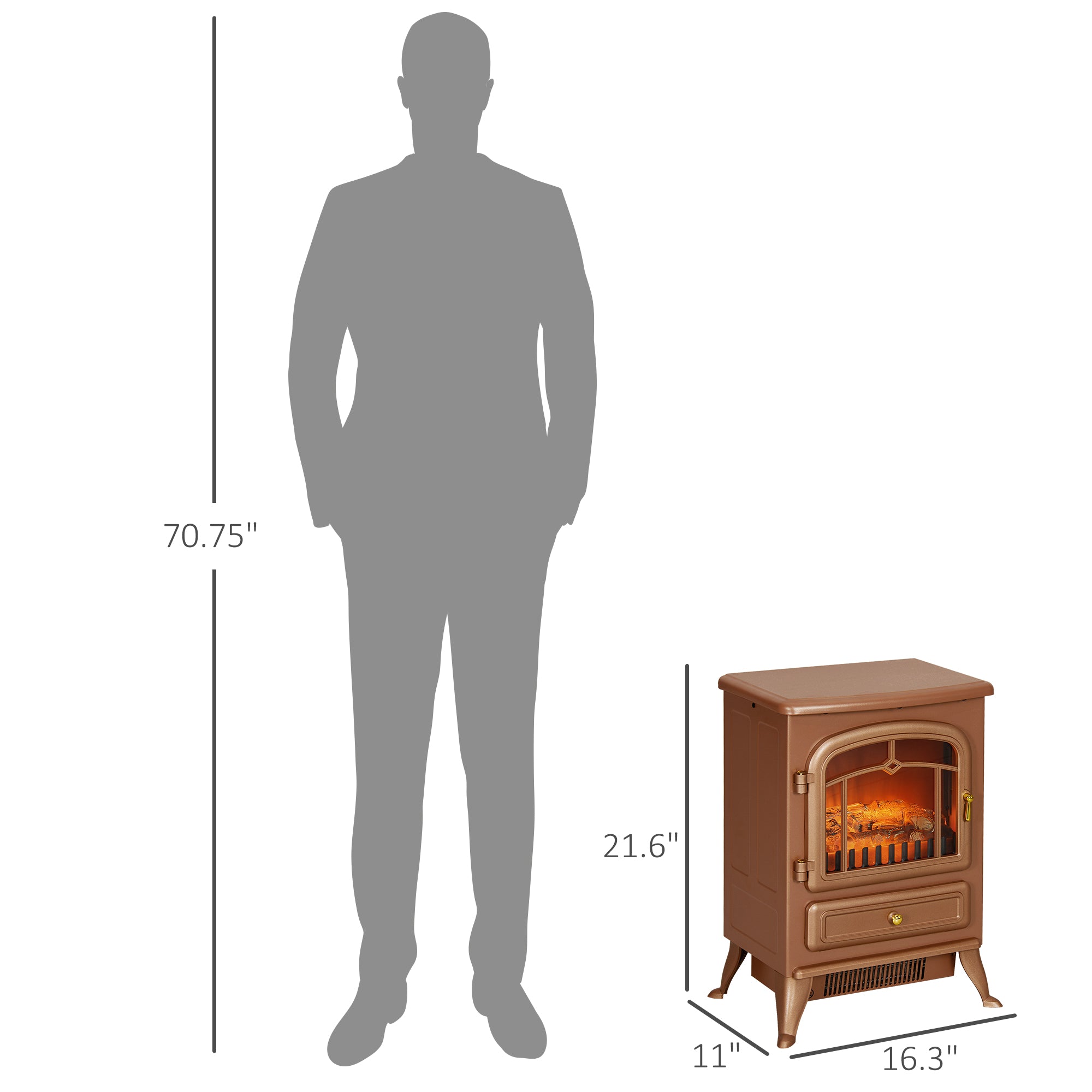Fireplace Stove, Electric Fireplace Heater with Realistic LED Flames and Logs, 725W/1450W, Dark Brown