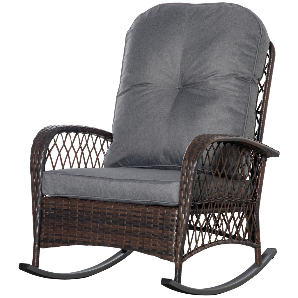 Rattan Porch Rocker w/ Plush Cushion, Gray