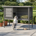 Wooden Rabbit Hutch Elevated with No Leak Tray, Openable Roof for Indoor/Outdoor, Gray
