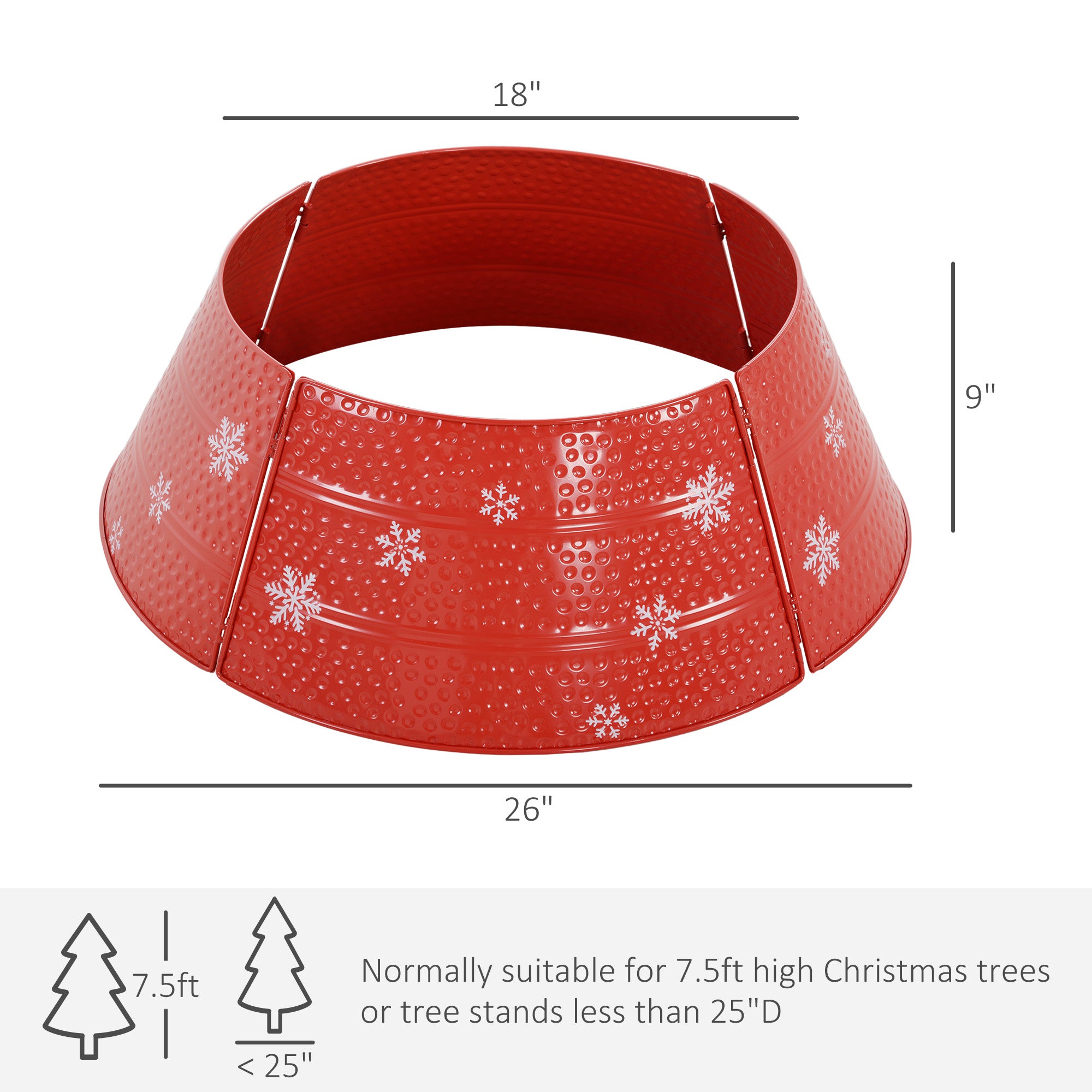 Christmas Tree Collar, Steel Tree Ring Skirt, Home Xmas Decoration for Christmas Tree, 26" x 26" x 9", Red