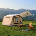 4-Season Camping Tent with Extended Awning and Higher Sidewalls, Waterproof Family Tent with Dual Doors, 126″ L x 98.5″ W x 82.5″ H, Beige