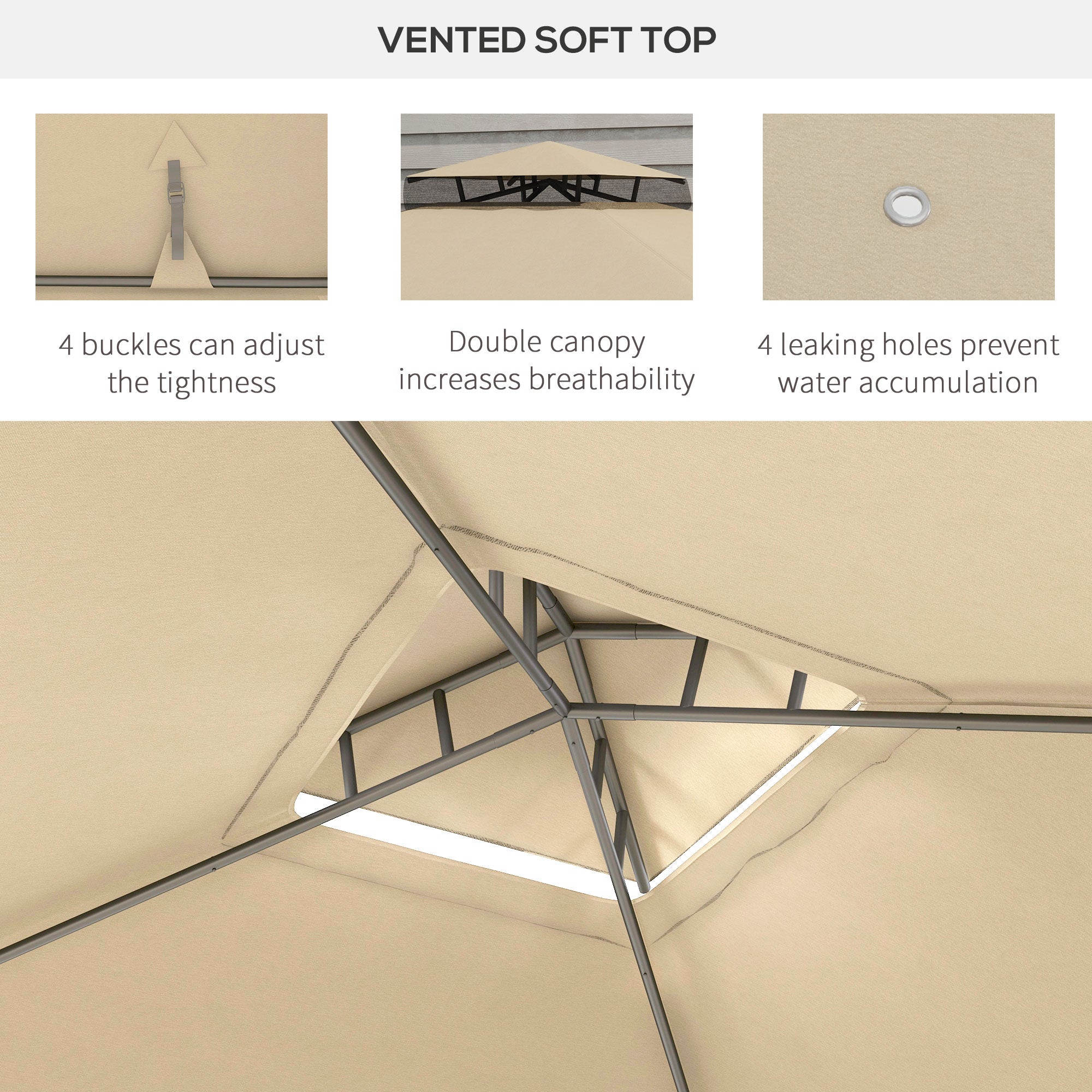 9.6' x 11.6' Patio Gazebo Outdoor Canopy Shelter with 2-Tier Roof and Netting, Steel Frame for Garden, Taupe