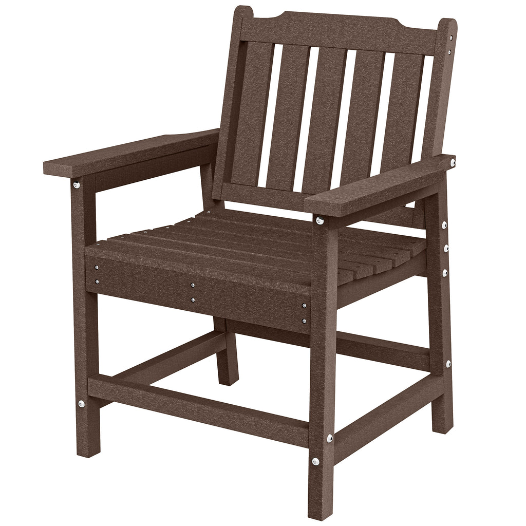 All-Weather Patio Chair, HDPE Patio Dining Chair, Heavy Duty Wood-Like Outdoor Furniture for Garden, Backyard, Deck, Porch, Lawn, Brown