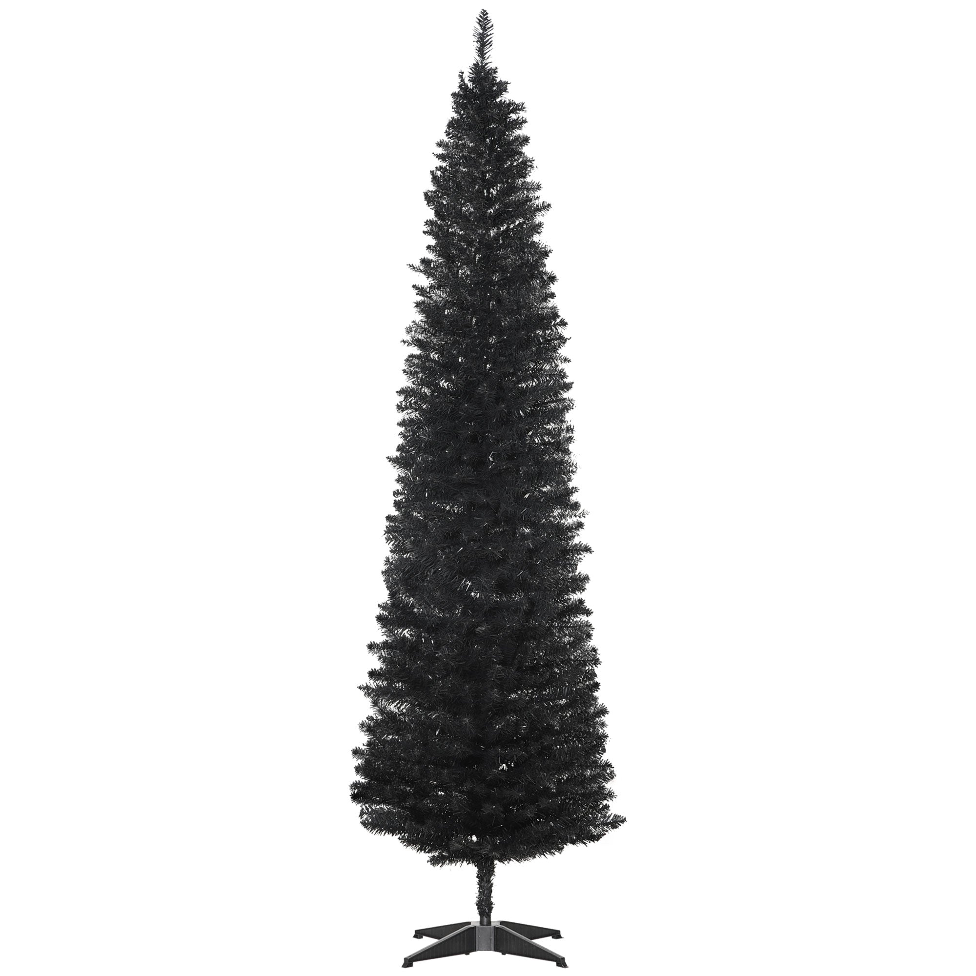 7ft Unlit Pencil Artificial Christmas Tree with Realistic Branches and 499 Tips, Plastic Base, Black