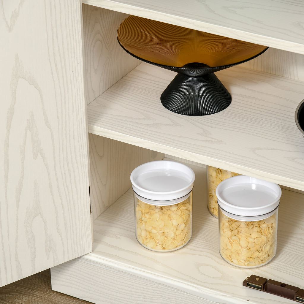71" Freestanding Kitchen Pantry with 4 Doors and 2 Large Cabinets, Tall Storage Cabinet with Drawer, Distressed White