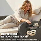 Patio Rattan Daybed, Wicker Outdoor Daybed with Storage Ottoman, Loveseat w/ Adjustable Backrest, Beige