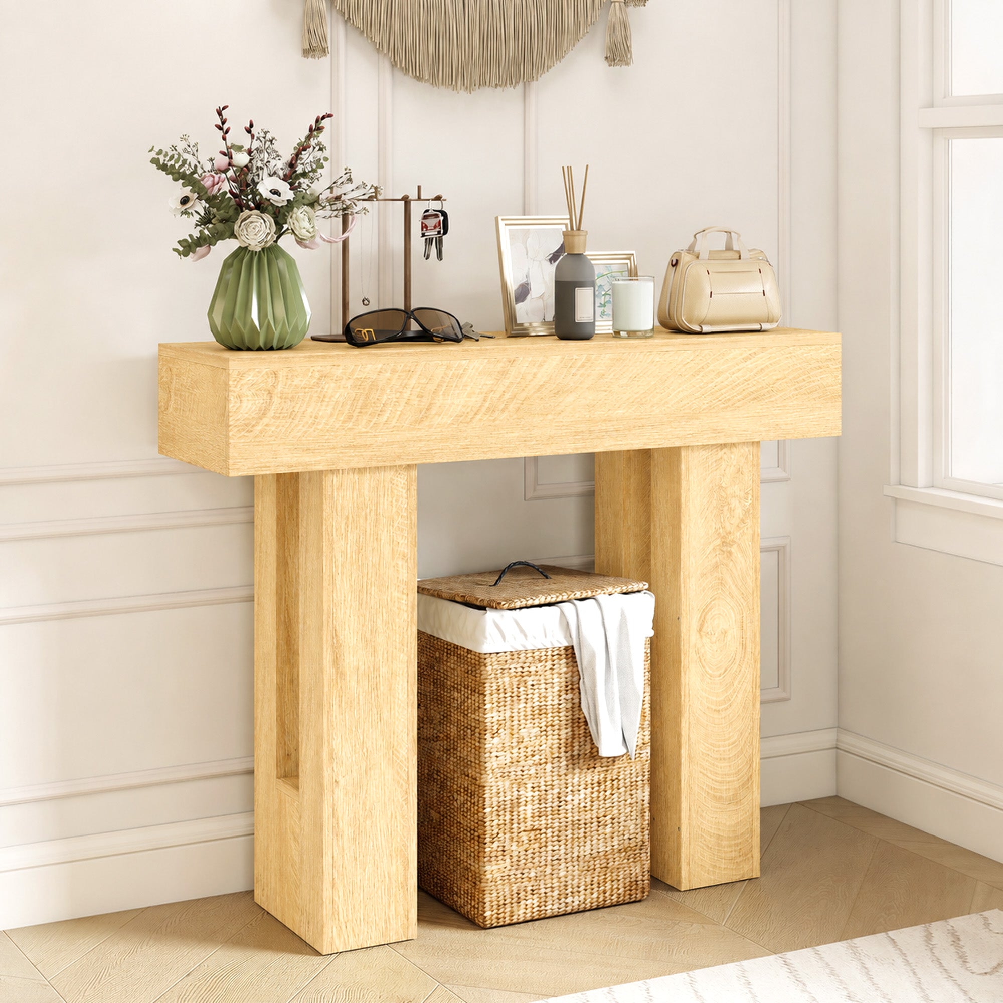 42 Inch Console Table, Sofa Table Behind the Couch with Thickened Tabletop for Living Room, Hallway, Entrance, Oak