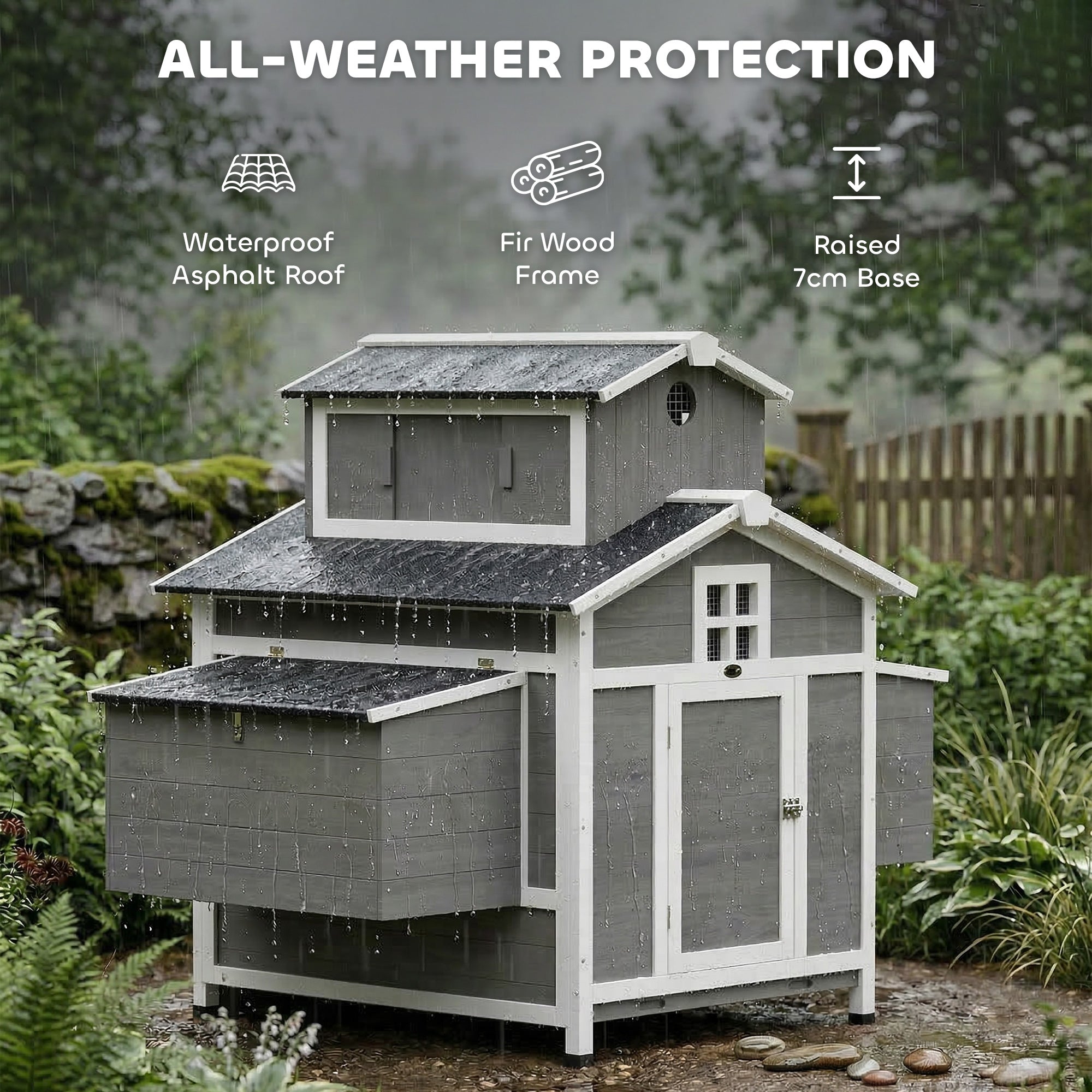 Chicken Coop for 2 Chickens, Wooden Hen House with Nesting Box, Pull-Out Tray, Ventilation Windows