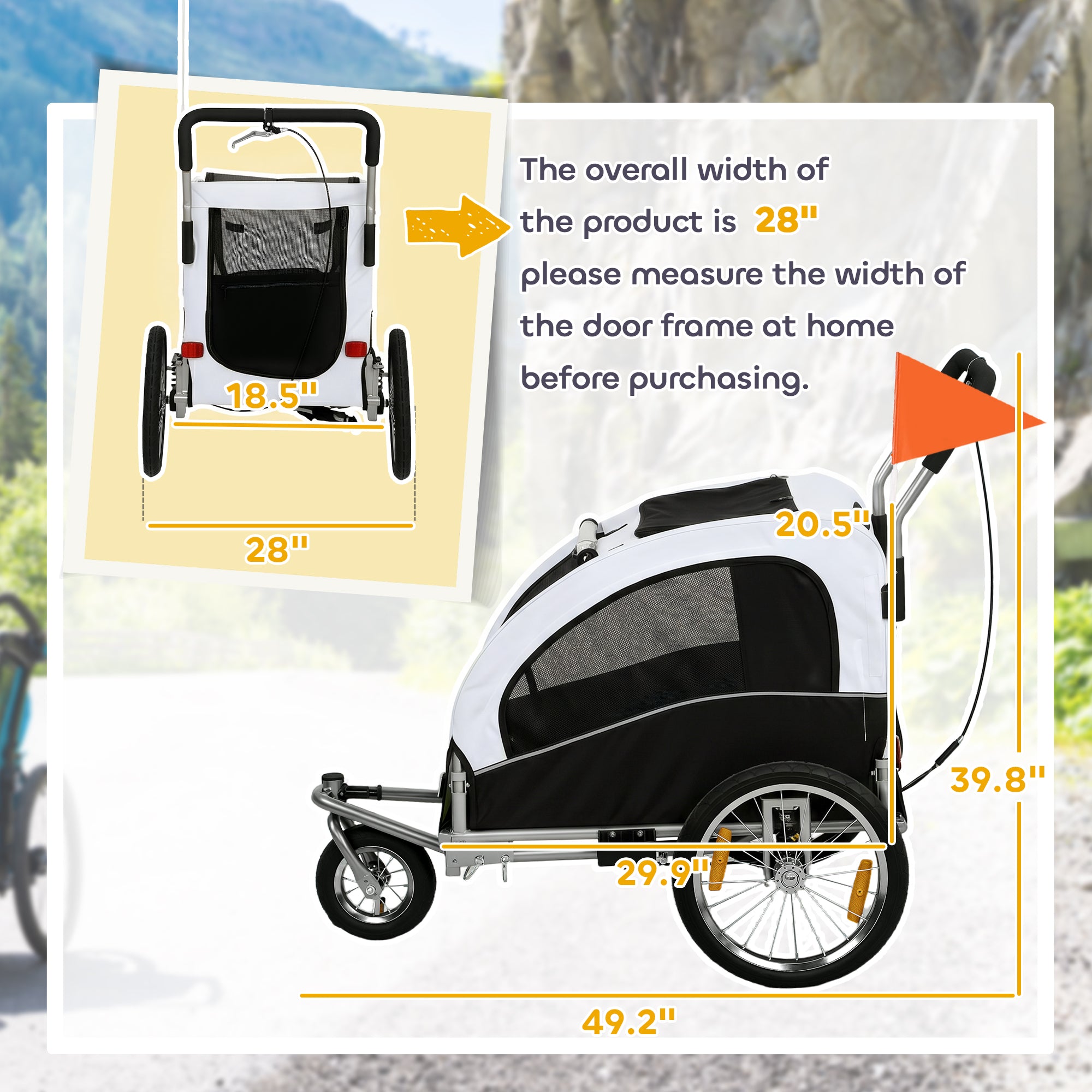 2 in 1 Dog Bike Trailer, Foldable Pet Stroller, Dog Bicycle Trailer with Suspension, for Medium Dogs up to 44 LBS, White