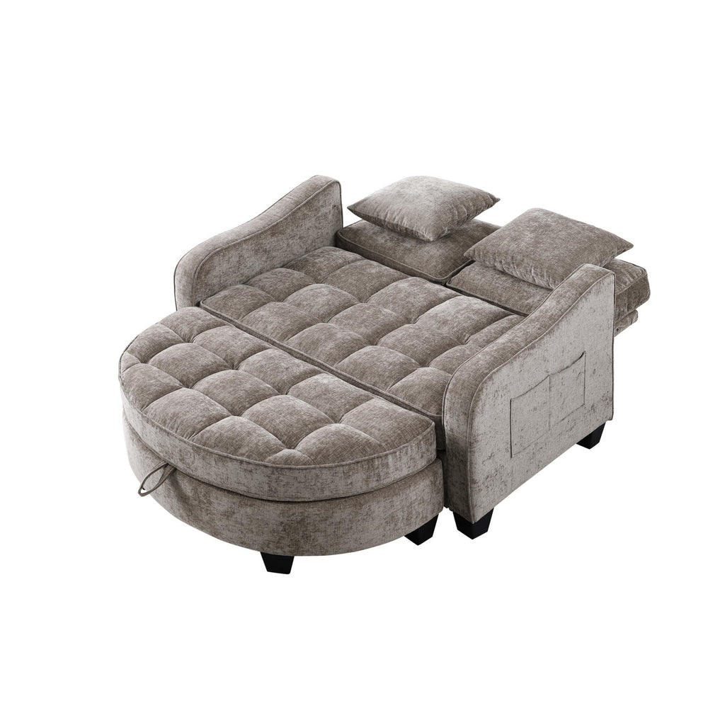 2-Seater Sofa Chaise Lounge with Irregular Curved Armrests, Ergonomic Backrest, Footrest with 2 Throw Pillows, 42.5" L x 32.5" W x 36.5" H, Brown