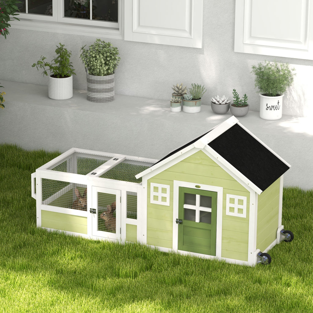 64 Inch Rabbit Hutch with Asphalt Roof, Handle, Wheels, Multicolo