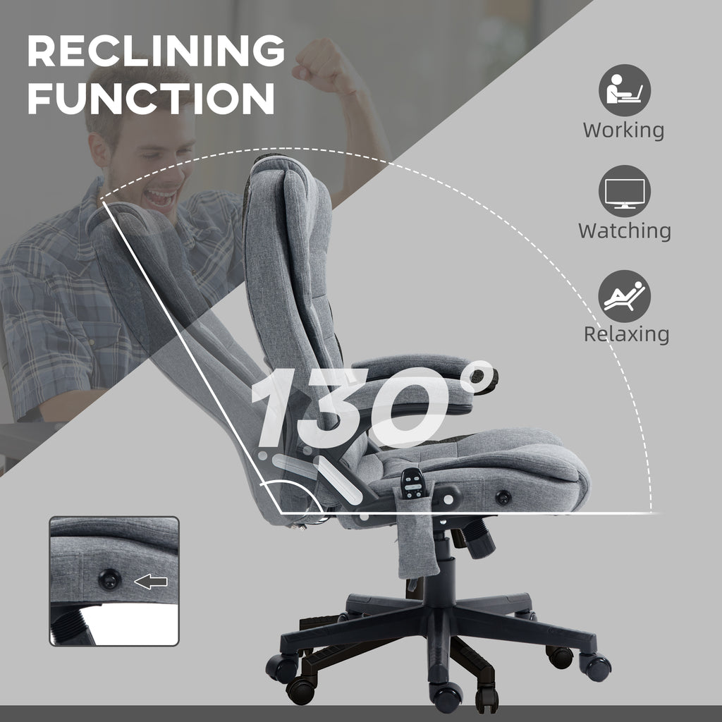 6 Point Vibrating Massage Office Chair with Heat, Linen High Back Massage Desk Chair with Reclining Backrest, Gray