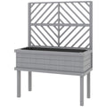 Elevated Wood Planter with Trellis for Climbing Plants, Raised Garden Bed with Legs and Drainage Holes, Gray