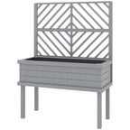 Elevated Wood Planter with Trellis for Climbing Plants, Raised Garden Bed with Legs and Drainage Holes, Gray