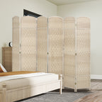 Folding Room Divider Screen 6 Panel 6' Tall Privacy Screen Freestanding Wood Partition for Home Office, Washed Oak