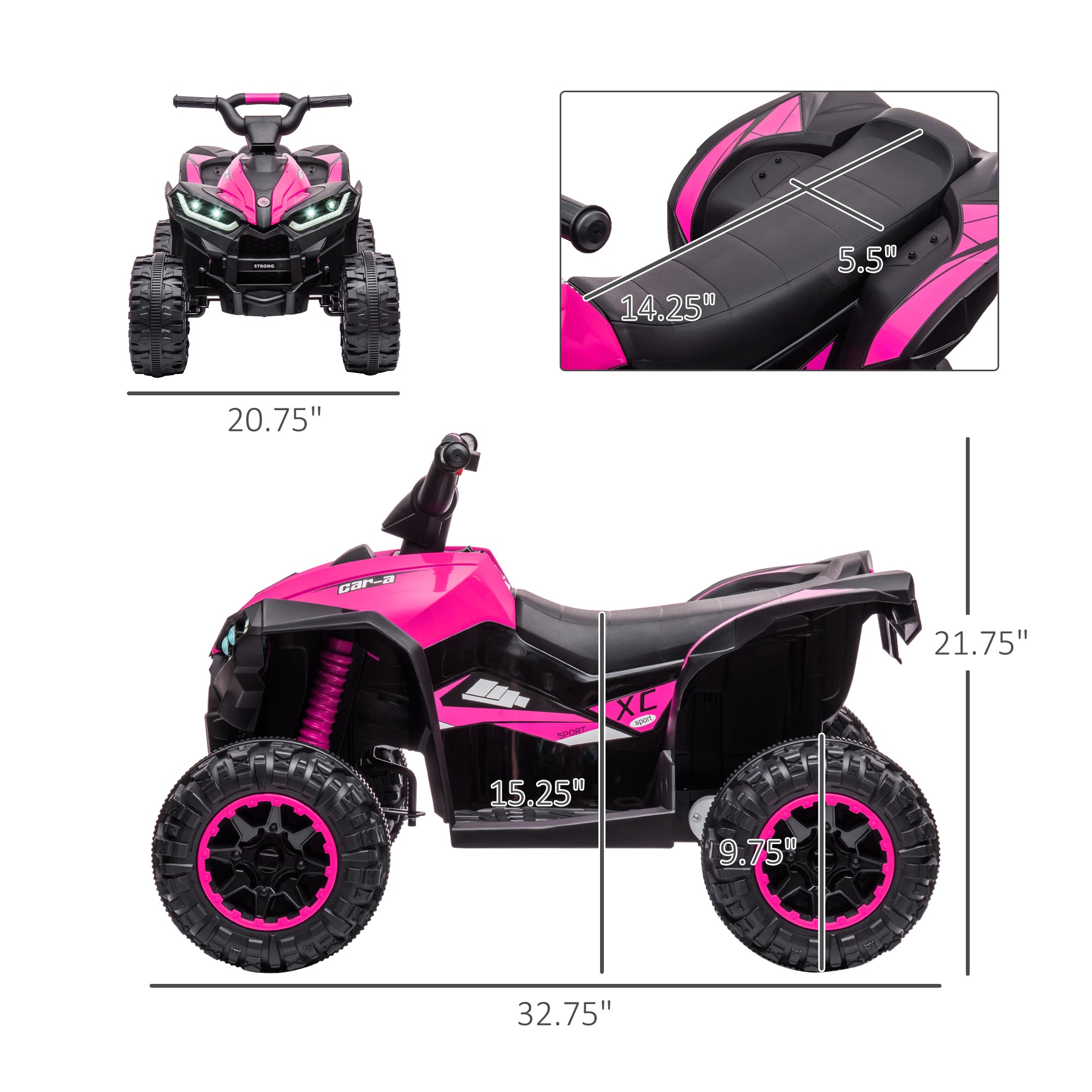 Kids ATV 4 Wheeler, 12V Kids Ride On Toy with Dual Motors, High & Low Speed, Music, Headlights, Up to 3.7 MPH, Pink