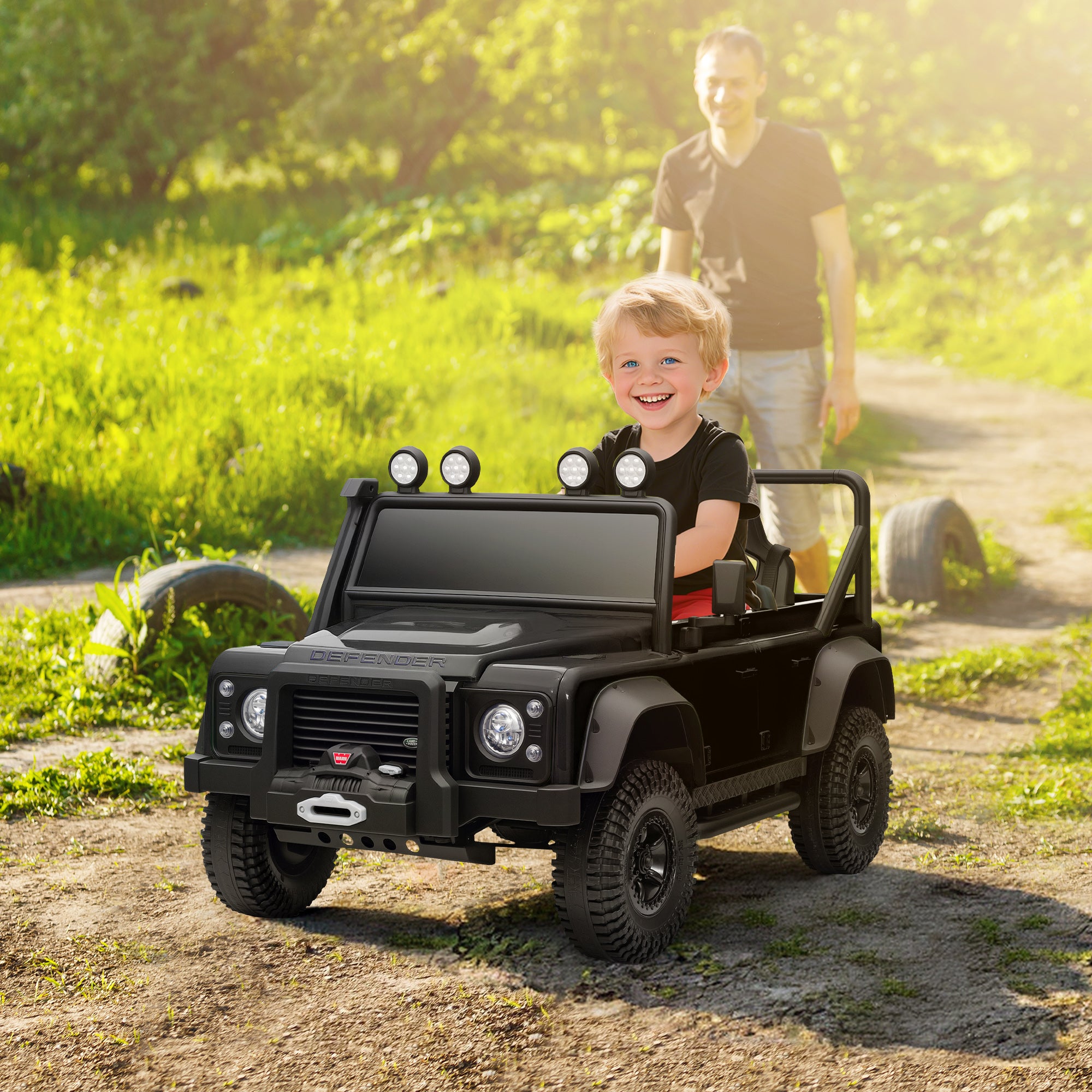 Licensed Electric Car for Kids with Remote Control, Dual Motors, Spring Suspension, LED Lights, Black