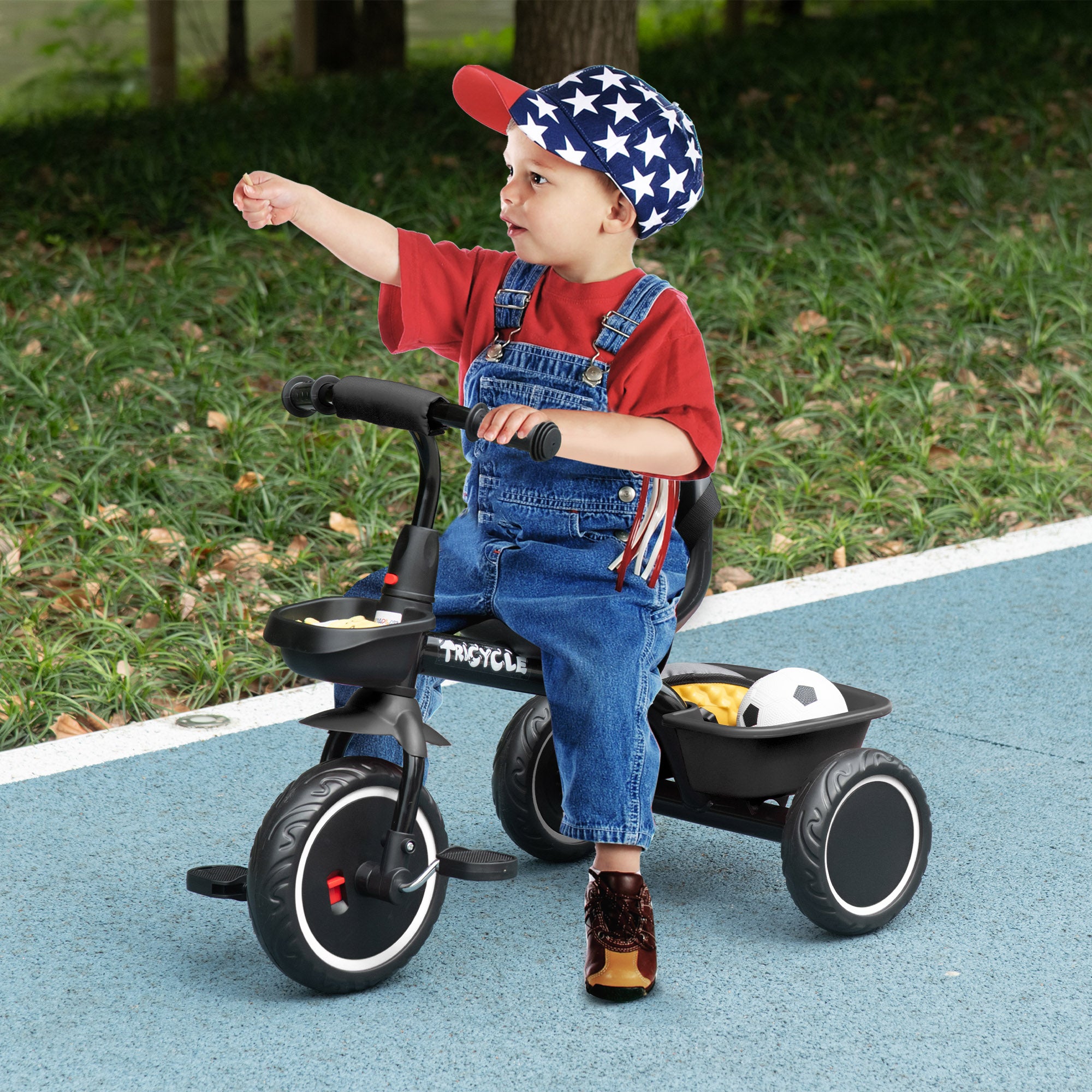 Tricycle for Toddlers Age 2-5 with Adjustable Seat, Storage Baskets, Black