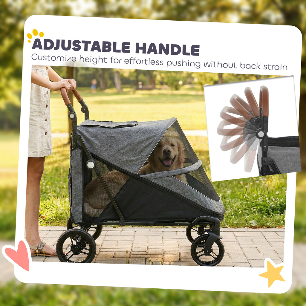 Dog Stroller for Large Dogs Up to 66 LBS with All-Terrain Spring Suspension, 8-Position Adjustable Handle, Gray