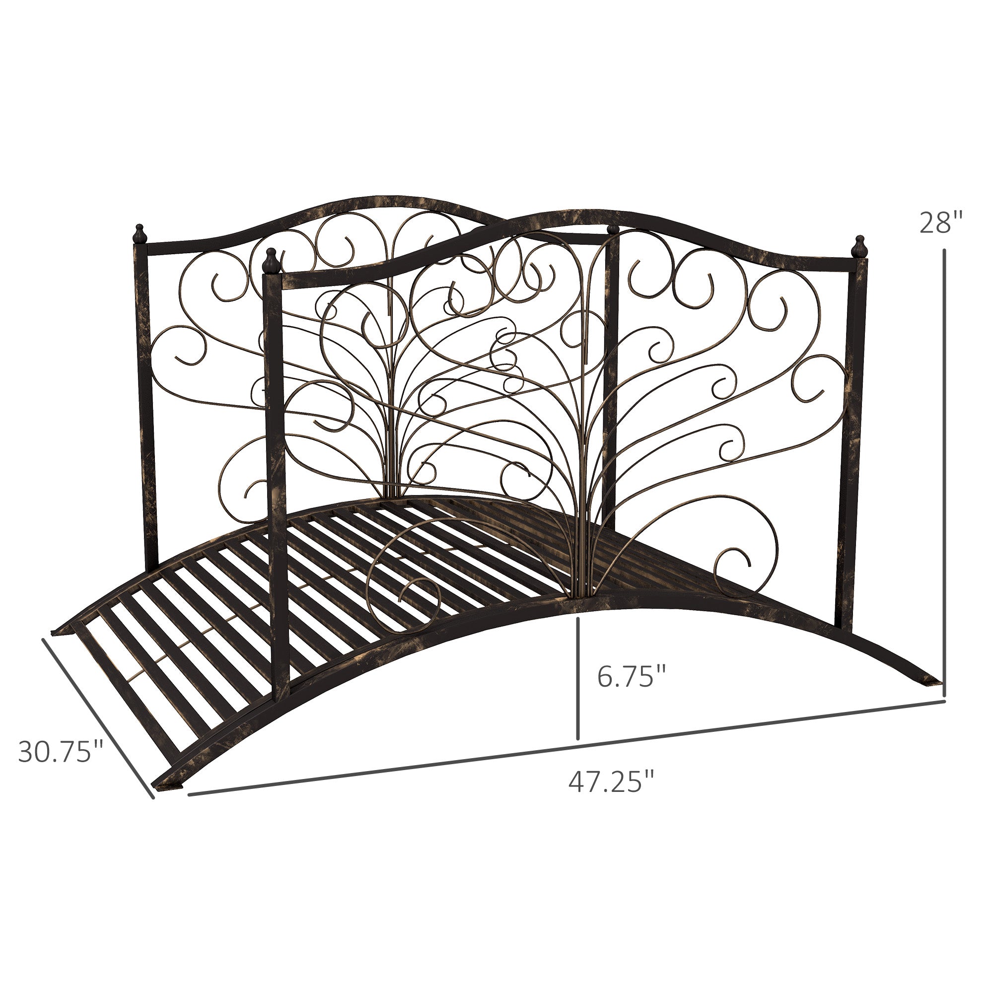4’ Metal Arch Backyard Garden Bridge with Safety Siderails, Delicate Scrollwork, & Easy Assembly, Black Bronze