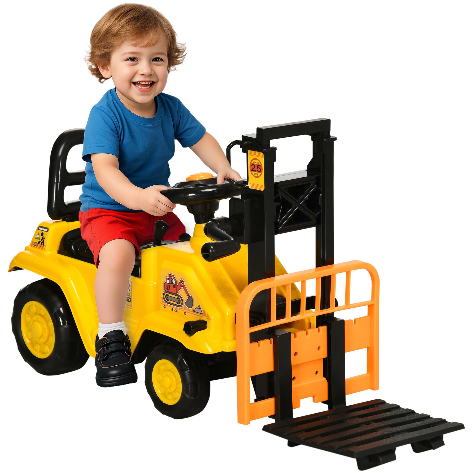 Sit and Scoot Ride-on Toy with Forklift Operation, Construction Toys for Kids with Under Seat Storage, Forklift Toy for 3-Year-Old Boys & Girls, Imagination Toys