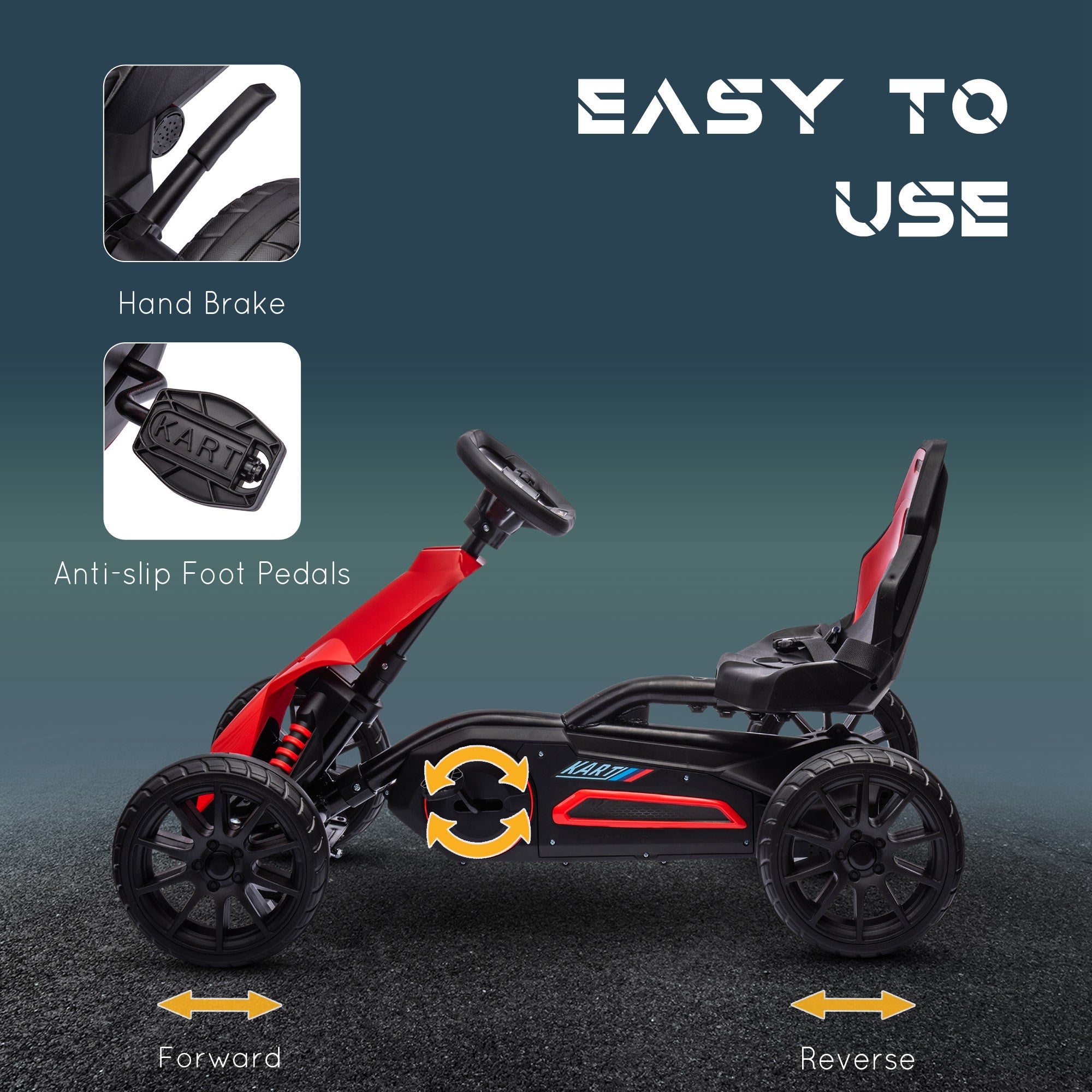Kids Pedal Go Kart W/ Adjustable Seat, Swing Axle, Red
