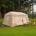 Modern Camping Tent with Quick-Inflate 2-Room Design, 4-Season Waterproof Family Tent with Hand Pump, 157.5″ L x 108″ W x 78.5″ H, Beige