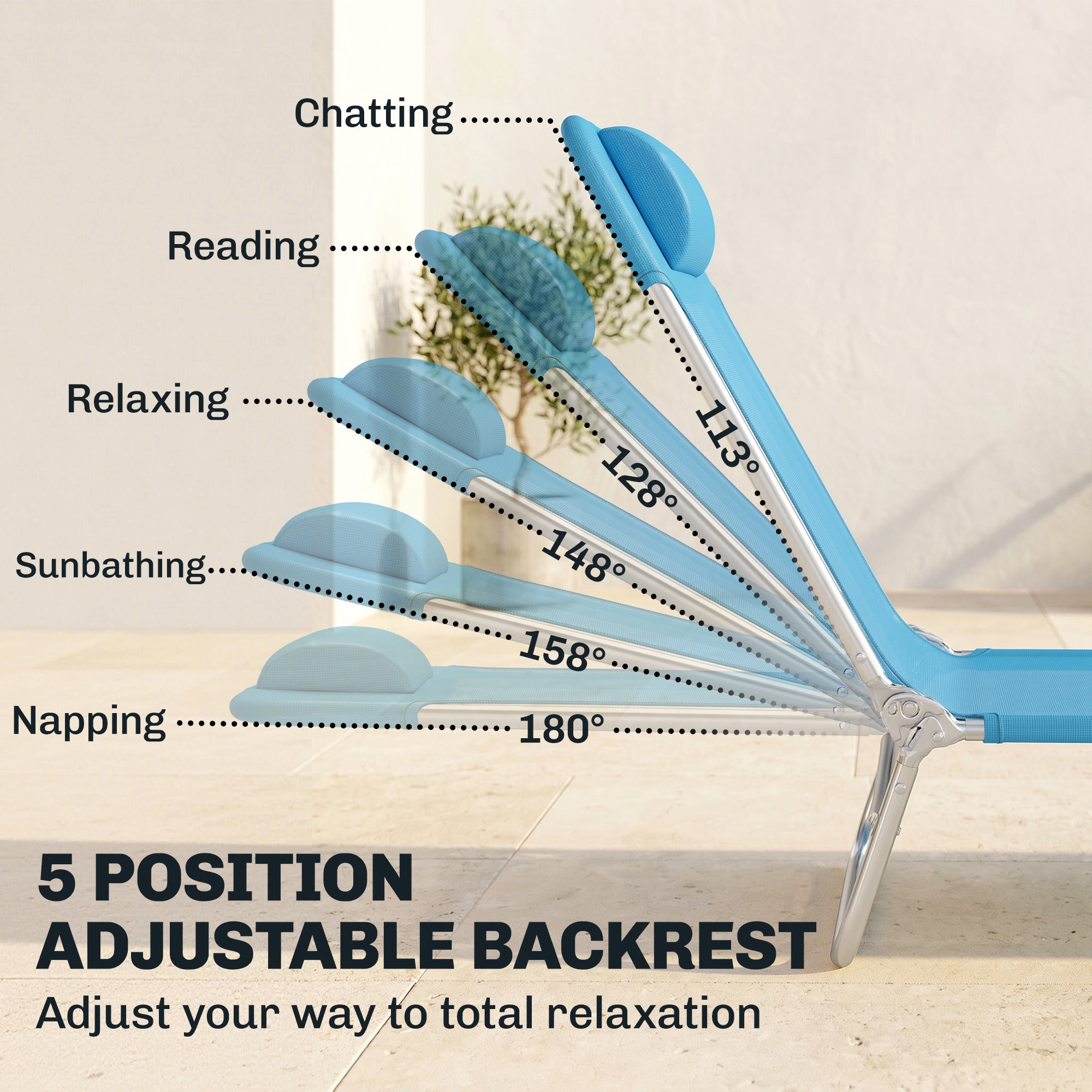 2 Piece Folding Chaise Lounge Chairs, Pool Sun Tanning Chairs with Reclining Back, Breathable Mesh Seat, Headrest for Beach, Yard, Patio, Blue