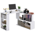 L Shaped Desk, Corner Computer Desk, 360 Degree Rotating Home Office Desk with Storage Shelves, Writing Table Workstation, White