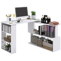 L Shaped Desk, Corner Computer Desk, 360 Degree Rotating Home Office Desk with Storage Shelves, Writing Table Workstation, White