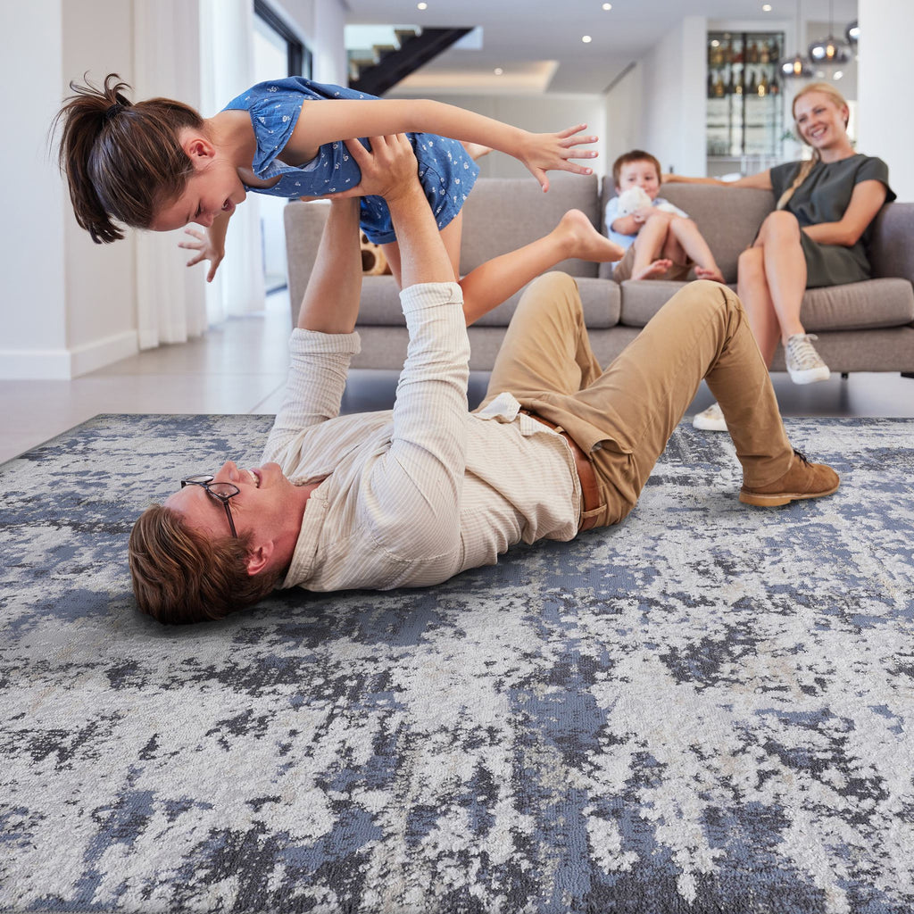 Naar 2x8 Stain-Resistant Area Rug with Cotton Backing, Medium Pile, Carpet for Living Room, Bedroom, Home Office, 96" L x 26" W x 0.3" H, Gray