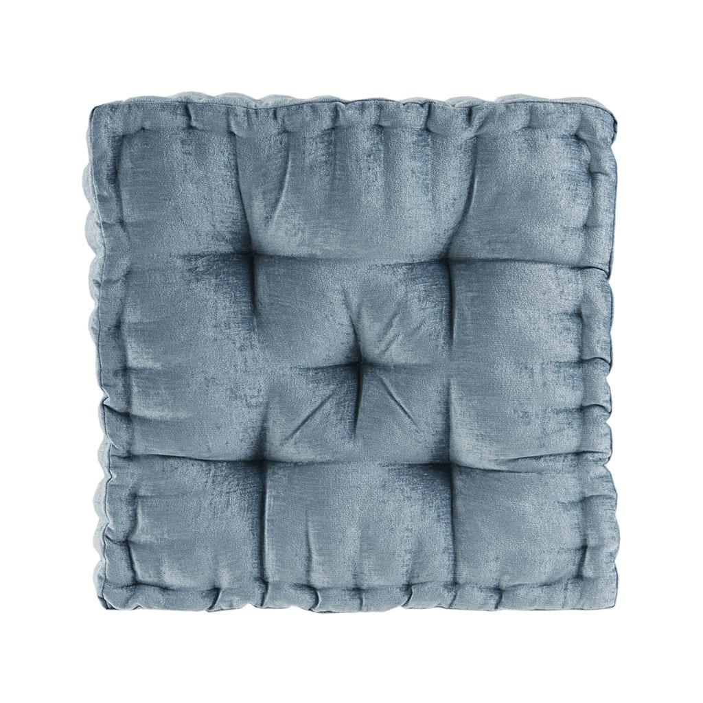 Textured Chenille Square Floor Pillow Cushion with 100% Hypoallergenic Polyester, Tufted Detailing, Scalloped Edge, 20" L x 20" W x 5" H, Aqua