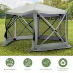 6-Sided Hexagon Pop Up Party Tent Gazebo with Mesh Netting Walls & Shaded Interior, 12' x 12', Beige