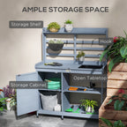 Wooden Potting Bench with Storage, Sink, Water Tap for Backyard, Patio, Balcony, Gray