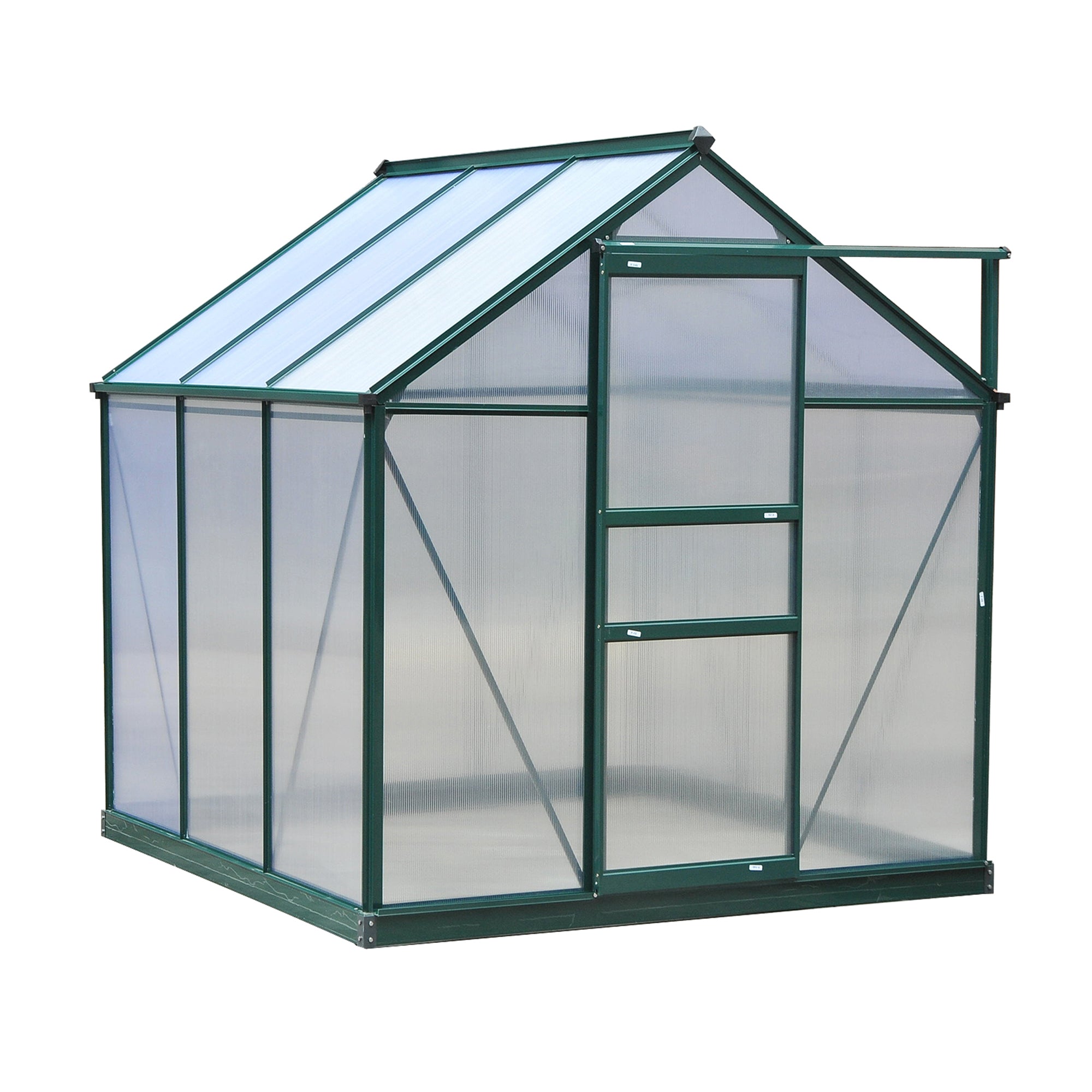 6' x 6' Greenhouse for Outdoors, Polycarbonate Greenhouse with Rain Gutter and Roof Vent, Aluminum Walk-in Green Houses for Outside for Patio Backyard Garden, Dark Green