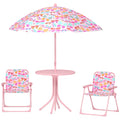 Kids Picnic Table and Chair Set, Outdoor Table with Foldable Chairs, Removable Umbrella, Pink