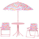Kids Picnic Table and Chair Set, Outdoor Table with Foldable Chairs, Removable Umbrella, Pink