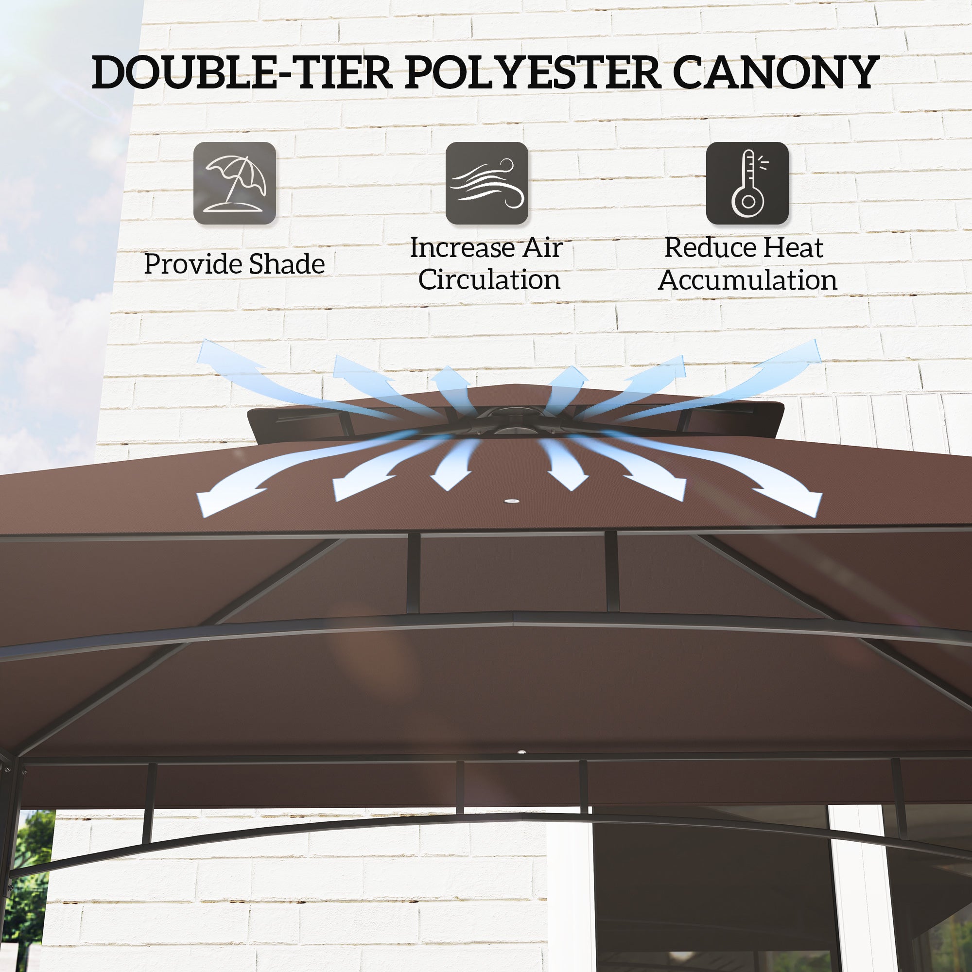 8' x 5' BBQ Grill Gazebo, 2-Tier Outdoor BBQ Gazebo with 2 Side Shelves, Storage Baskets, Ceiling Hook, Dark Brown