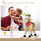Kids Plush Ride-On Rocking Horse Toy Cowboy Rocker with Fun Realistic Sounds for Child 3-6 Years Old, Beige