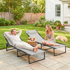 2 Folding Chaise Lounge Pool Chairs with 4-Position Reclining Back, Pillow, Breathable Mesh & Bungee Seat, Dark Blue