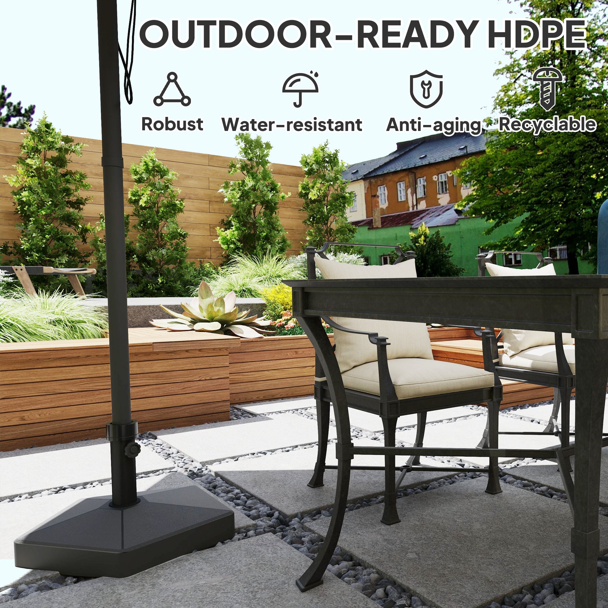 Patio Umbrella Base Holder, Heavy Duty Outdoor Umbrella Stand Base, Filled Up to 42lbs with Sand or 33lbs with Water for Garden, Poolside, Black