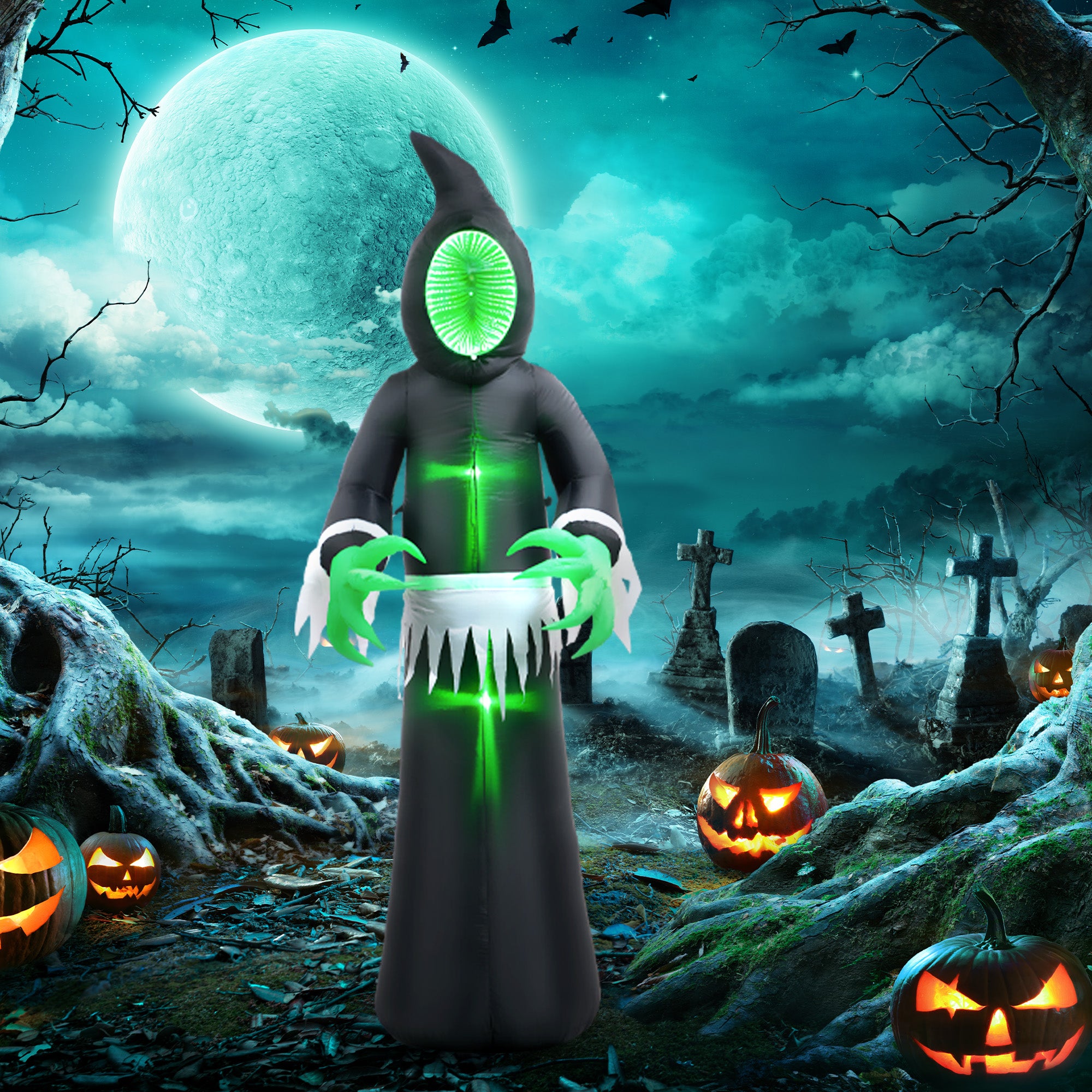 8ft Inflatable Halloween Mirror Face Ghost, Blow Up LED Display for Garden Indoor Outdoor